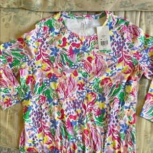 Kim Rogers White Multicolor Floral 3/4 Sleeve Crew